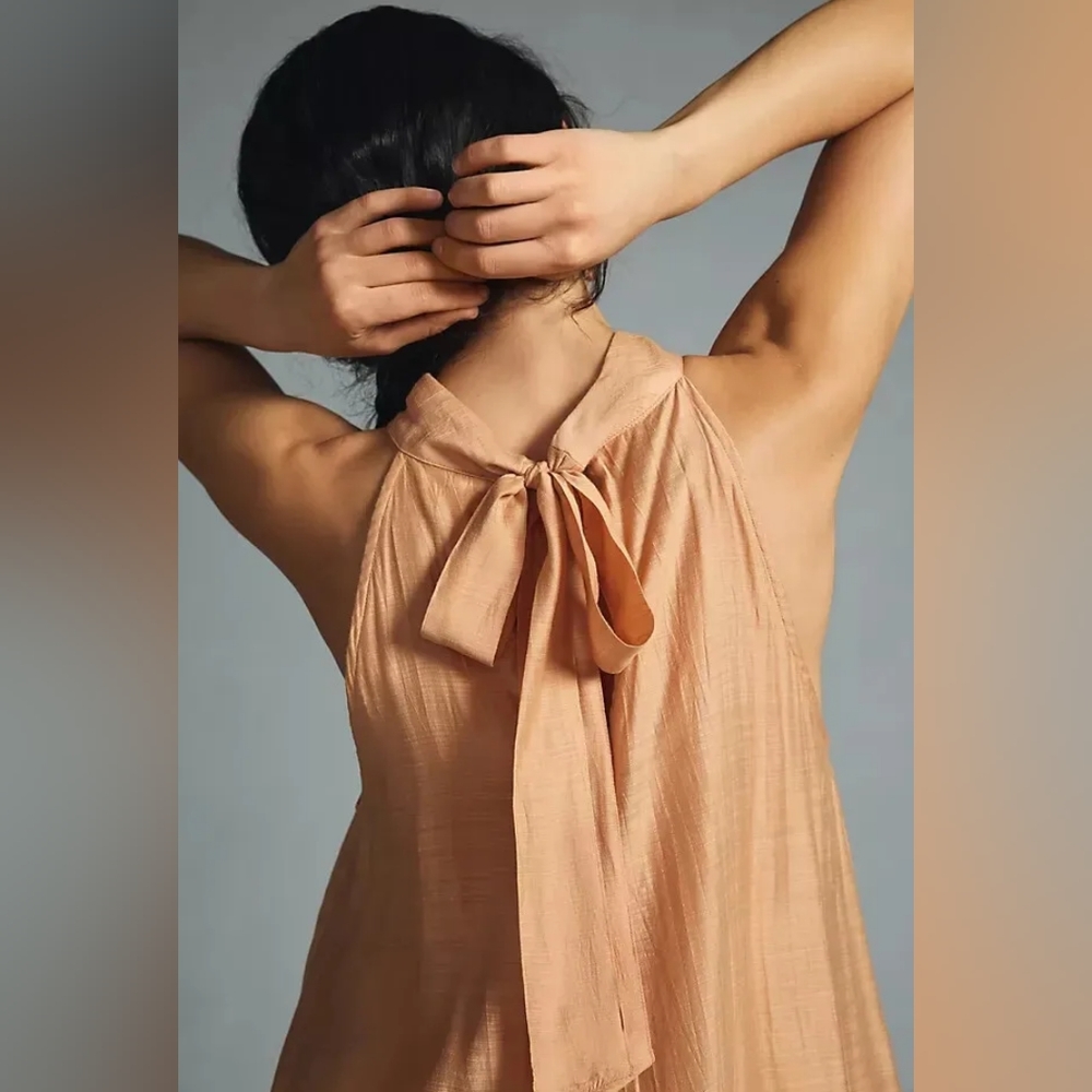 ANTHROPOLOGIE FLORAL CUTWORK HALTER DRESS. - Picture 3 of 8